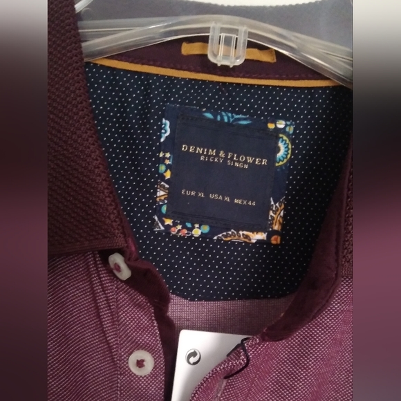 NWT DENIM & FLOWERS BURGUNDY POLO SZ XL - Picture 3 of 7